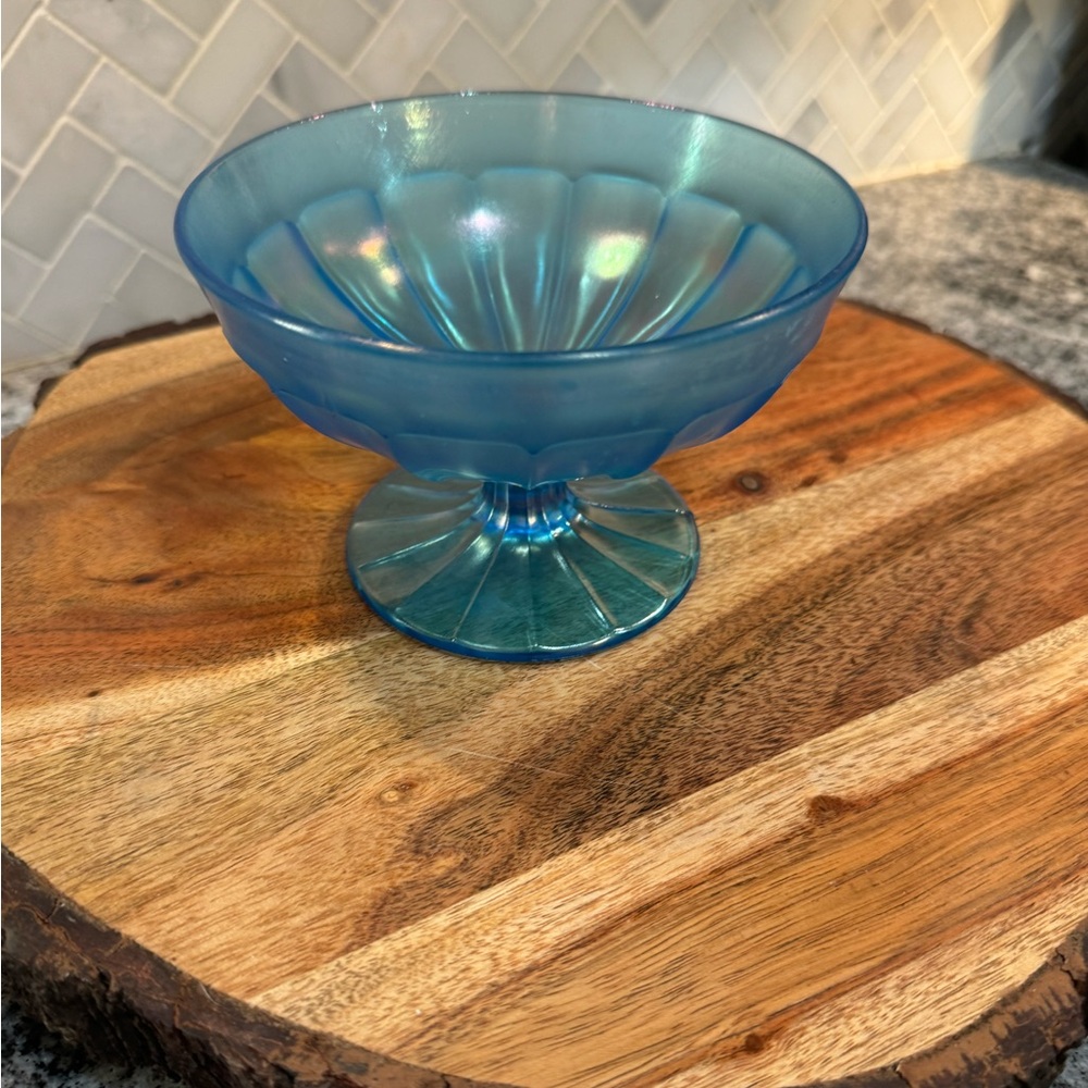 Blue Stretch Glass Compote Candy Dish